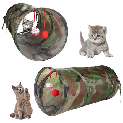 21PCS Cat Toys Kitten Toy Set Folding Camouflage Cat Tunnel Indoor Interactive Pet Toys Teaser Cat Feather Toy Colourful Mouse Plush Ball Bell Ball Toy Kit Kitten Puppy