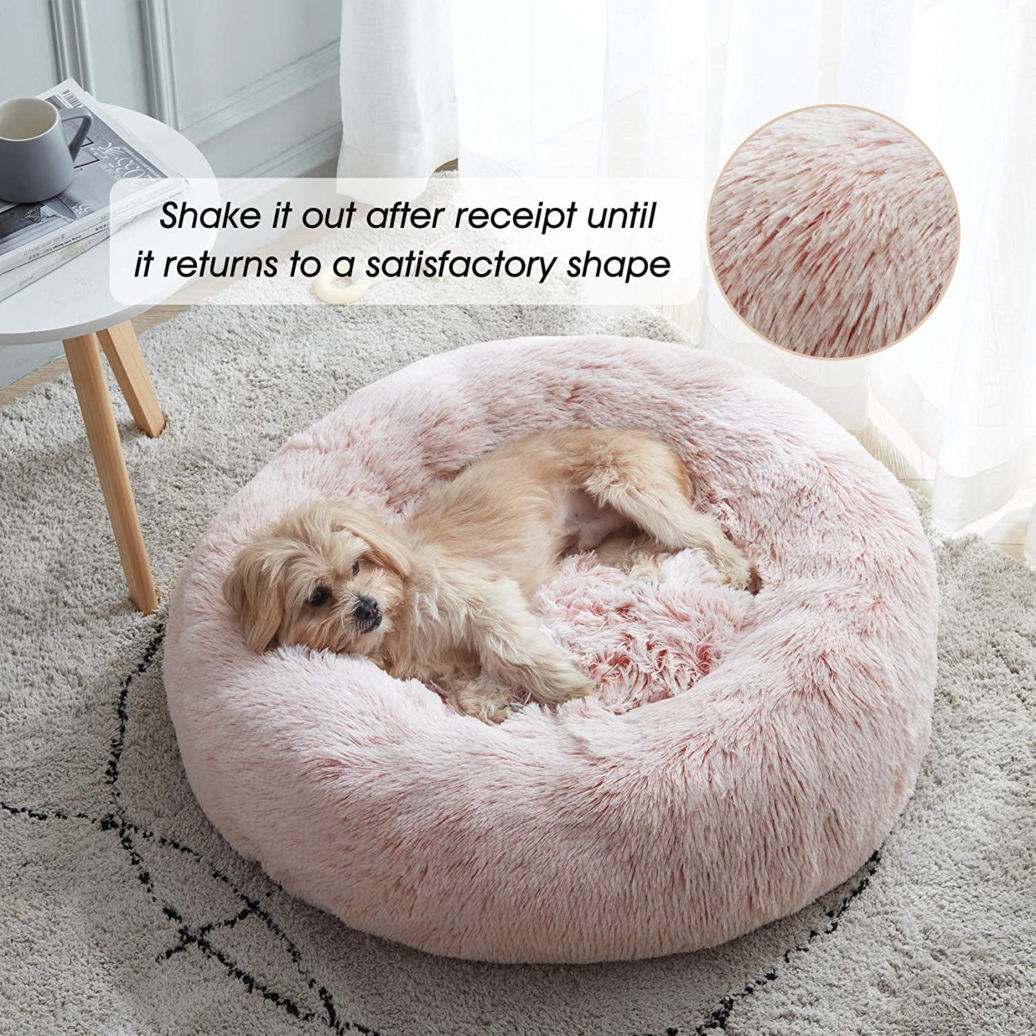 Calming Dog & Cat Bed, Anti-Anxiety Donut Cuddler Warming Cozy Soft round Bed, Fluffy Faux Fur Plush Cushion Bed for Small Medium Dogs and Cats (20"/24"/27"/30")