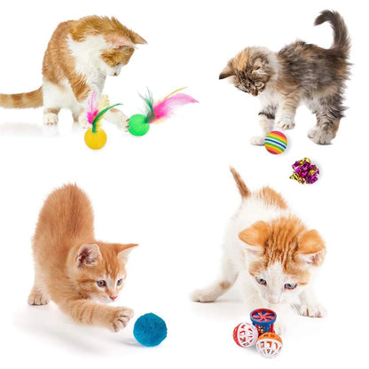 21PCS Cat Toys Kitten Toy Set Folding Camouflage Cat Tunnel Indoor Interactive Pet Toys Teaser Cat Feather Toy Colourful Mouse Plush Ball Bell Ball Toy Kit Kitten Puppy