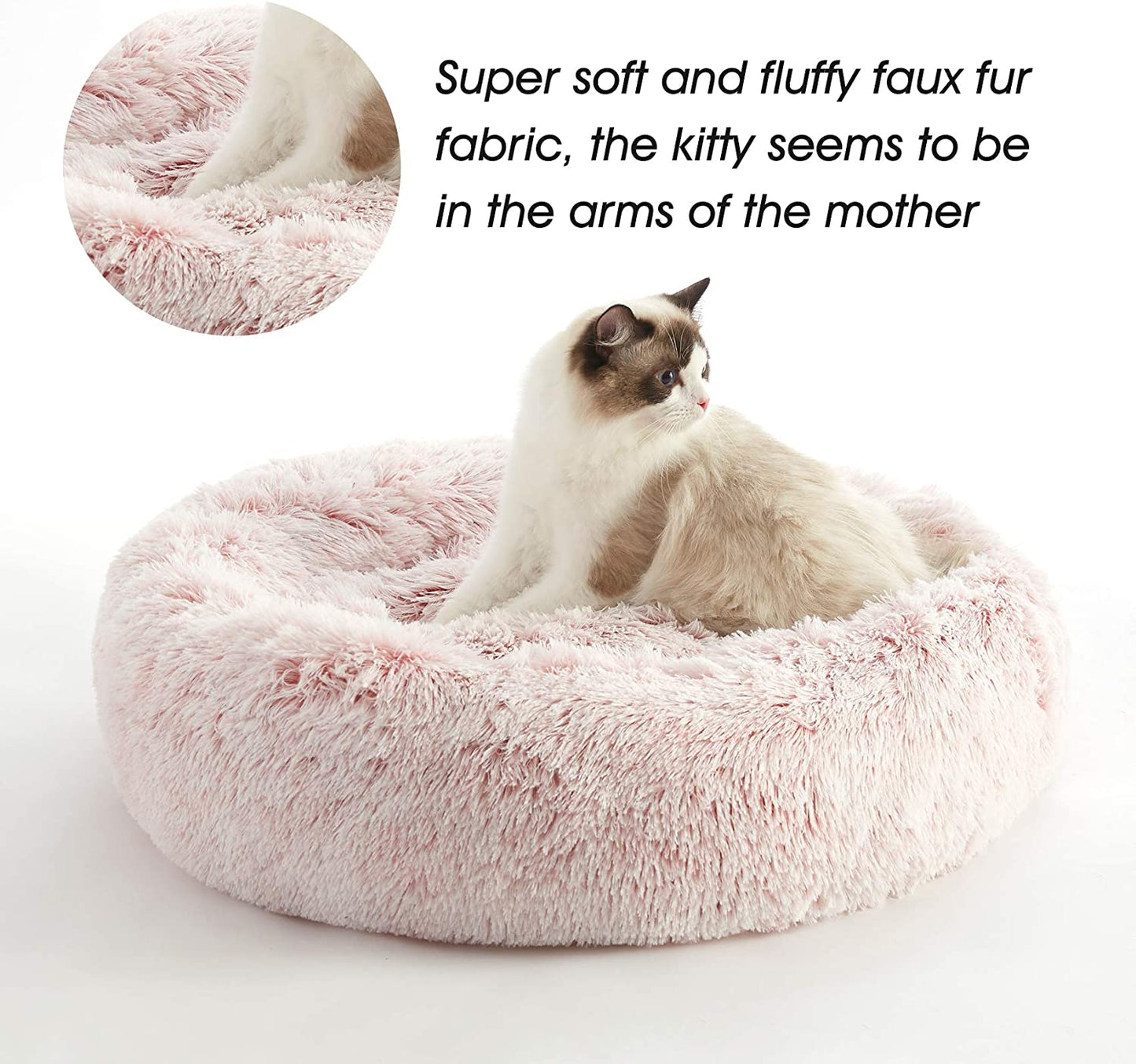 Calming Dog & Cat Bed, Anti-Anxiety Donut Cuddler Warming Cozy Soft round Bed, Fluffy Faux Fur Plush Cushion Bed for Small Medium Dogs and Cats (20"/24"/27"/30")